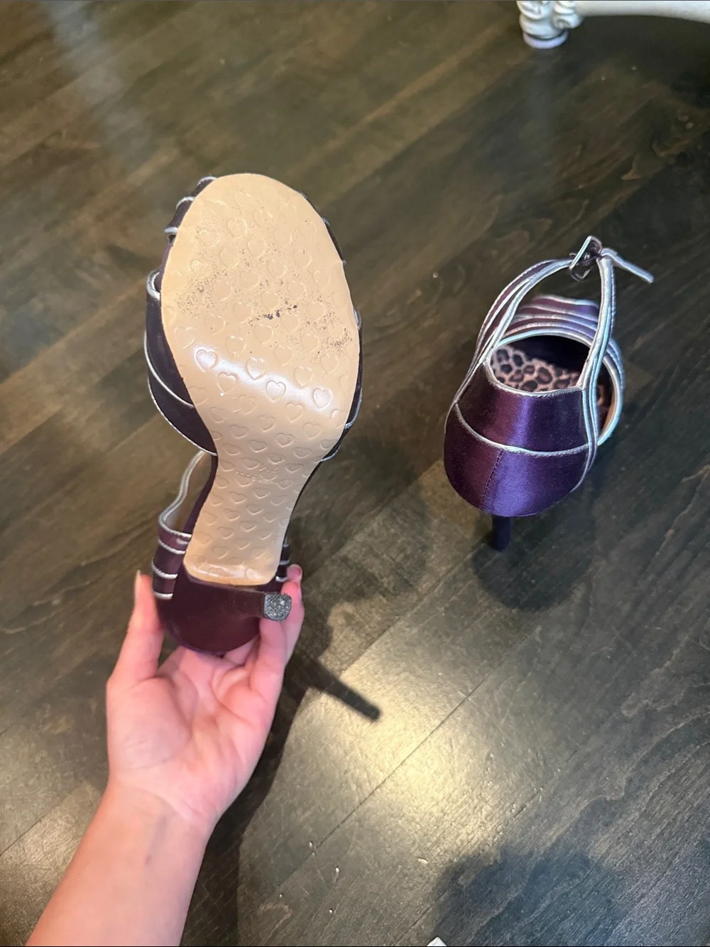 Purple Satin T-Strap High Heels by